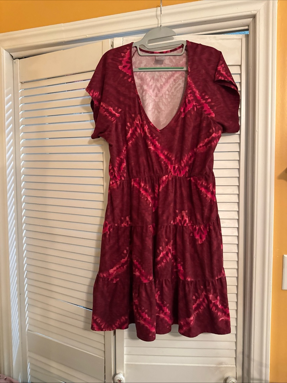 No Boundaries Burgundy Tie-Dye V-Neck Tiered Dress